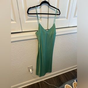 green silk dress